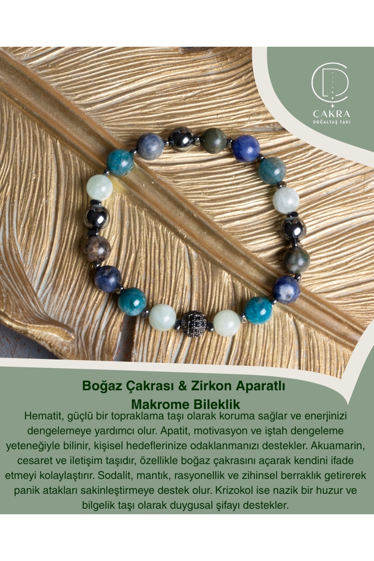 Boğaz Çakrası & Zirkon Aparatlı Makrome Bileklik — görsel 1