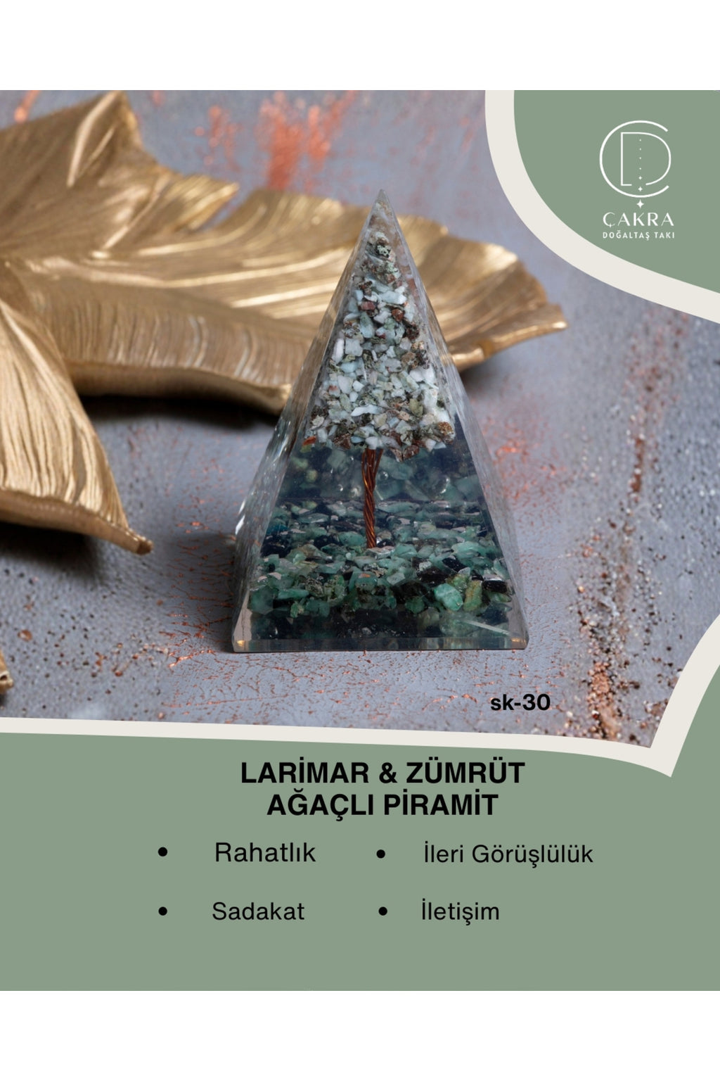 Larimar & Zümrüt Ağaçlı Piramit — görsel 1