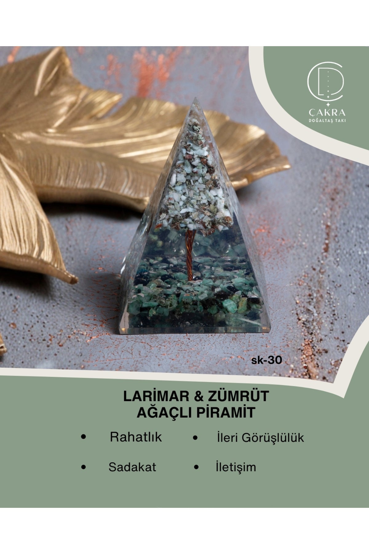 Larimar & Zümrüt Ağaçlı Piramit — görsel 1