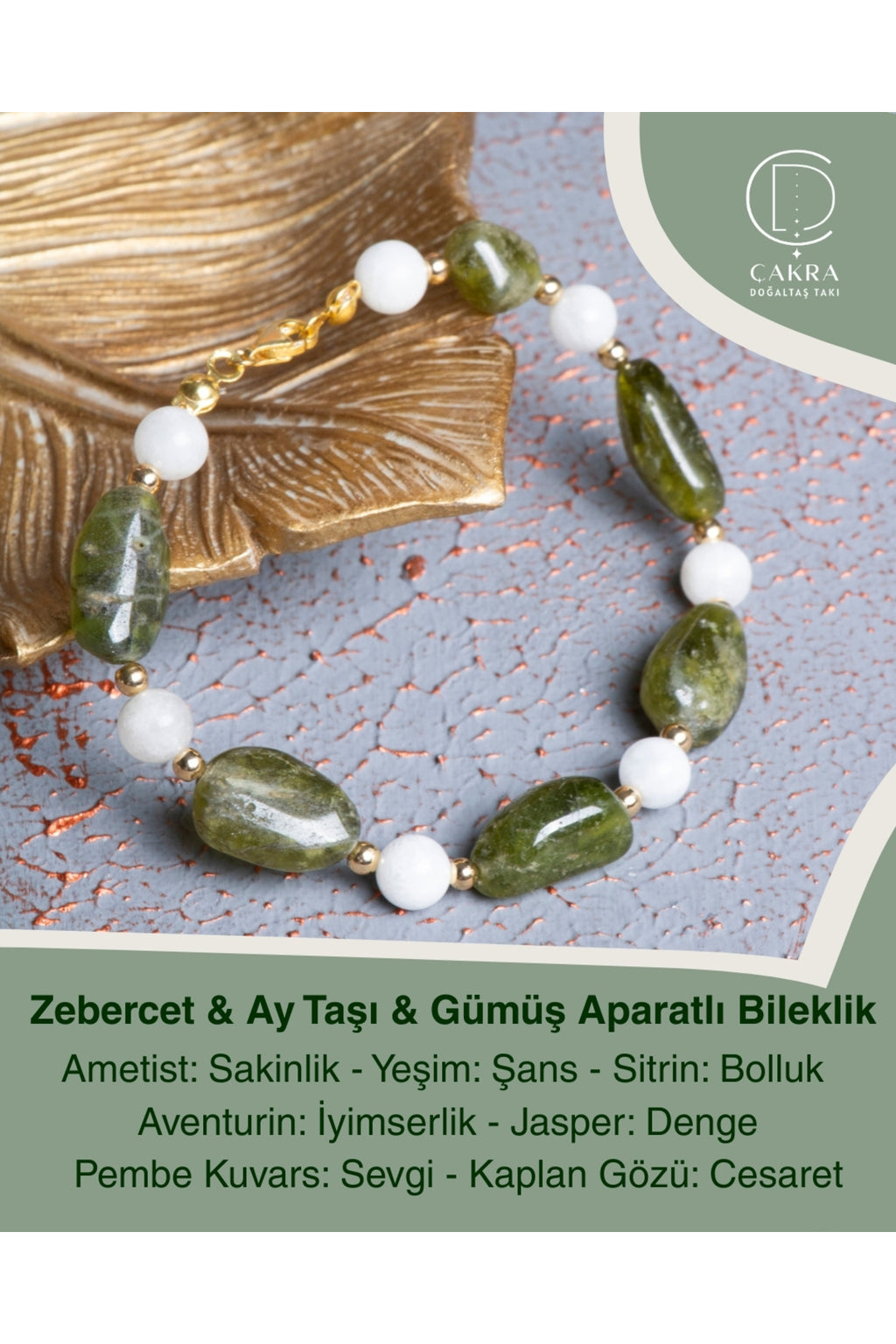 Zebercet & Ay Taşı & Gümüş Aparatlı Bileklik — görsel 1