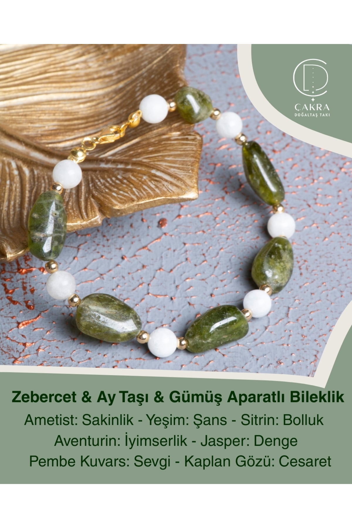 Zebercet & Ay Taşı & Gümüş Aparatlı Bileklik — görsel 1