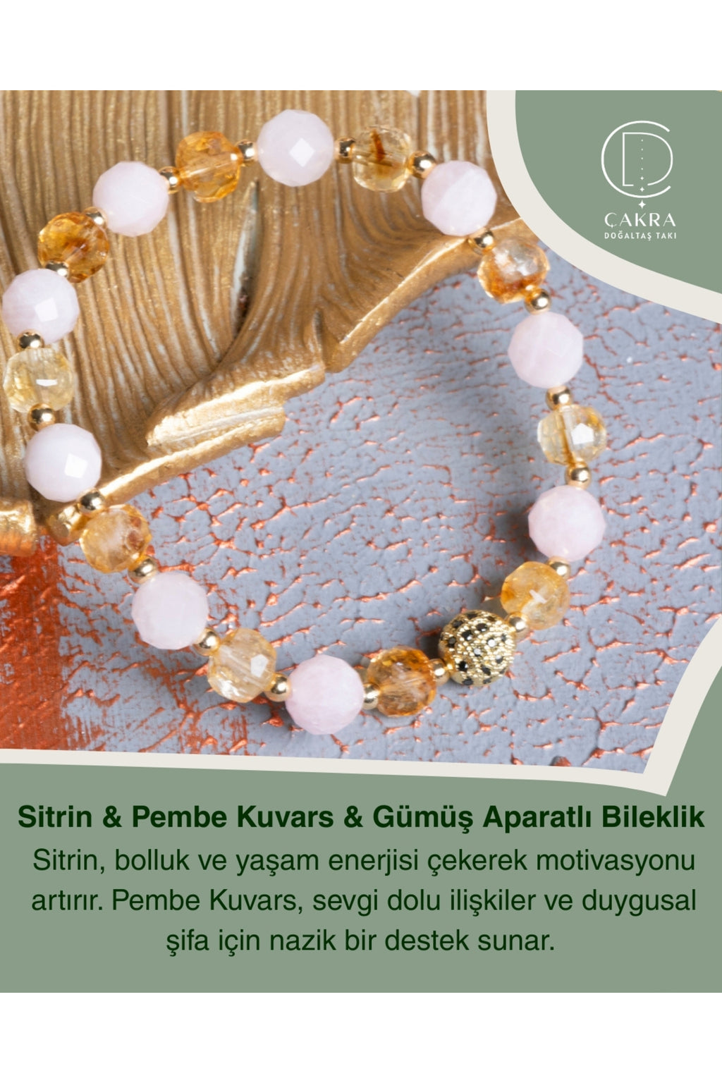 Sitrin & Pembe Kuvars & Gümüş Aparatlı Bileklik — görsel 1