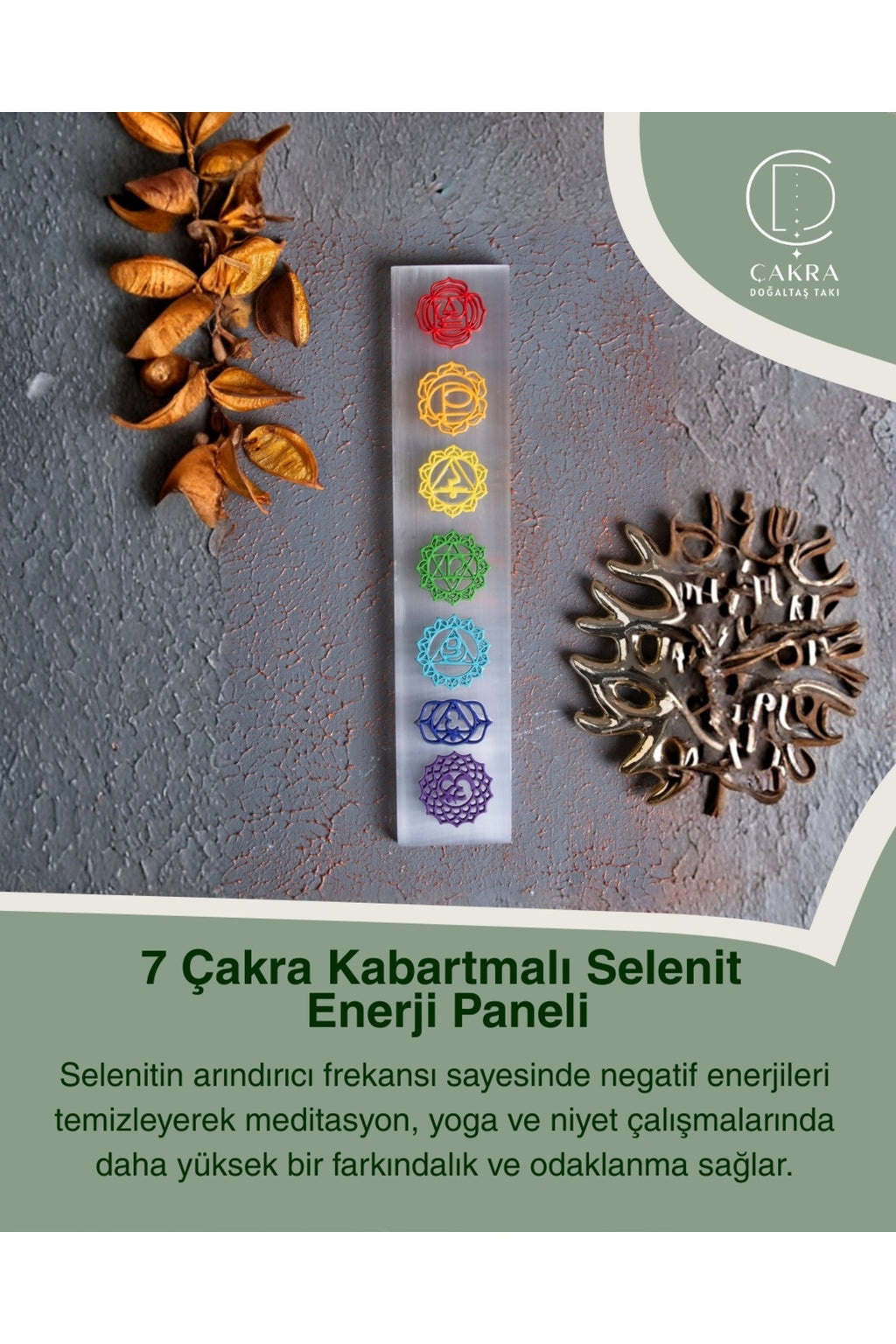 7 Çakra Kabartmalı Selenit Enerji Paneli — görsel 1