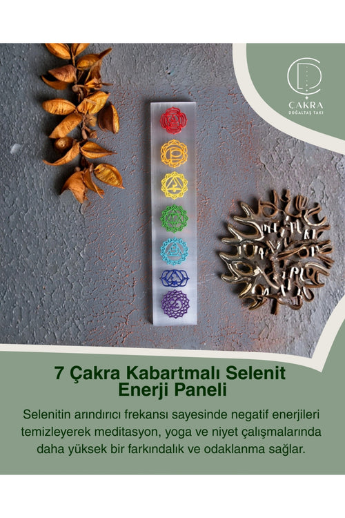 7 Çakra Kabartmalı Selenit Enerji Paneli — görsel 1