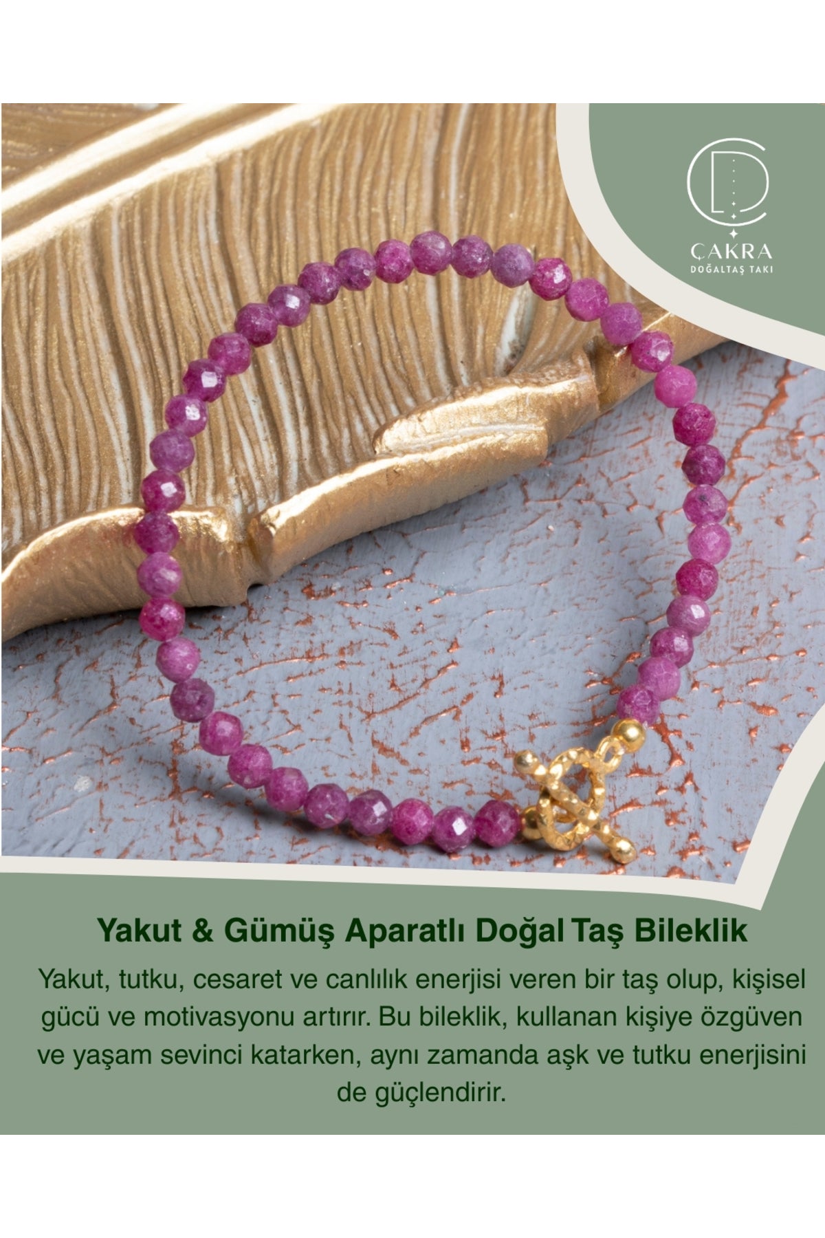 Yakut & Gümüş Aparatlı Doğal Taş Bileklik — görsel 1
