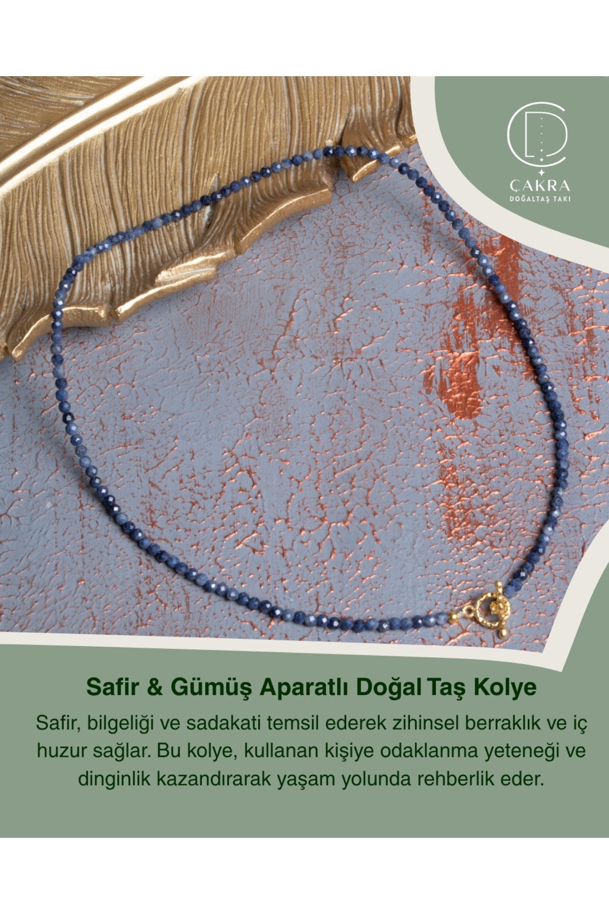 Safir & Gümüş Aparatlı Doğal Taş Kolye — görsel 1