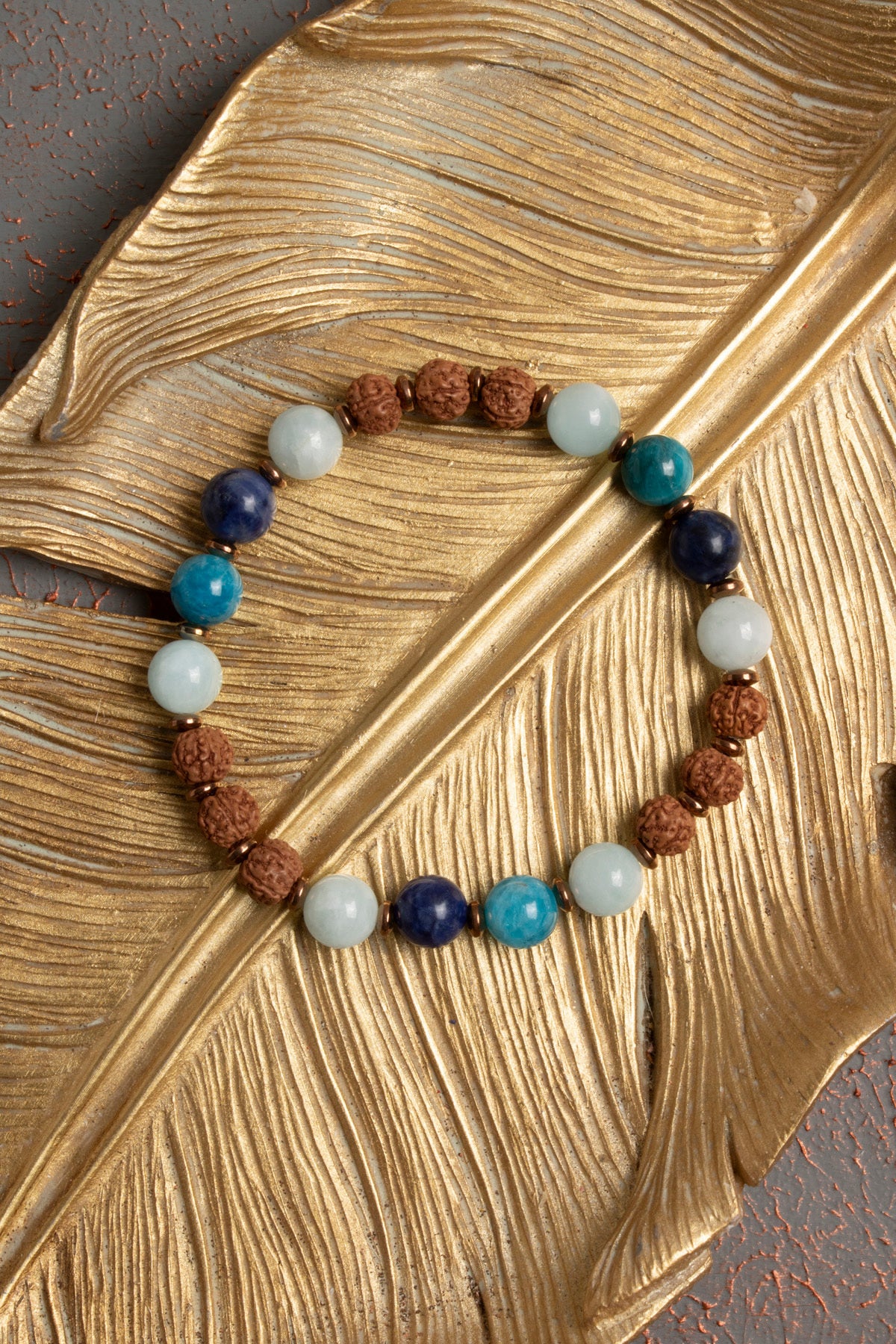 Sertifikalı Doğal Rudraksha, Akuamarin, Apatit ve Lapis Lazuli Taşı Bileklik — görsel 4