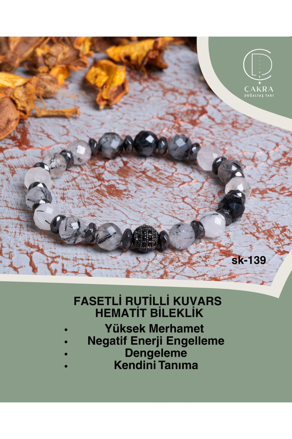 Fasetli Rutilli Kuvars Hematit Bileklik — görsel 1