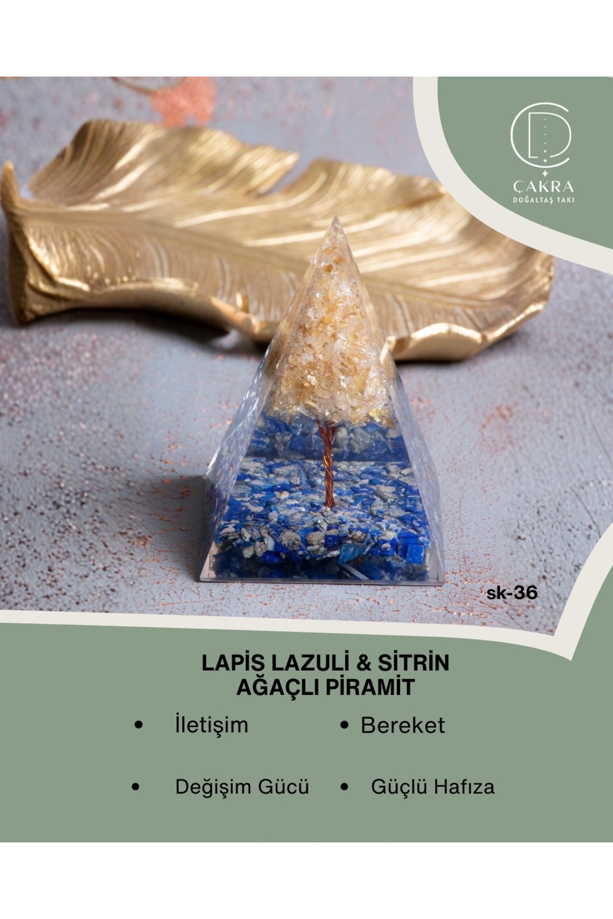Lapis Lazuli & Sitrin Ağaçlı Piramit — görsel 1