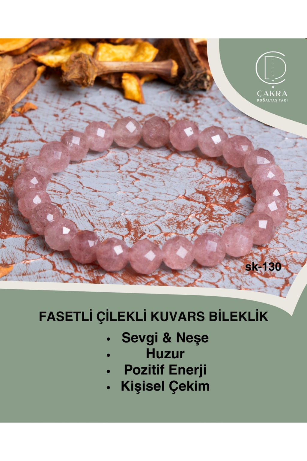 Fasetli Çilekli Kuvars Bileklik — görsel 1