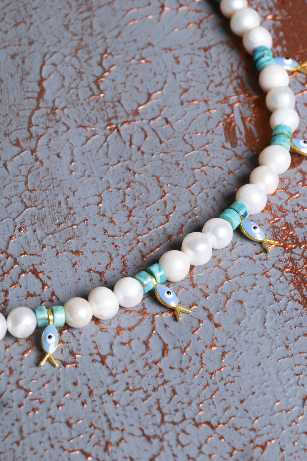 İnci & Turkuaz & Gümüş Aparatlı Kolye — görsel 4