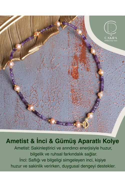 Ametist & İnci & Gümüş Aparatlı Kolye — görsel 1