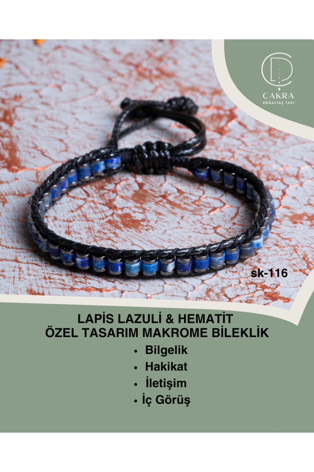 Akik & Hematit Özel Tasarım Makrome Bileklik — görsel 1