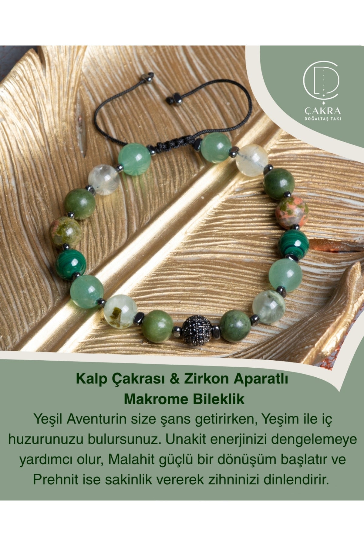 Kalp Çakrası & Zirkon Aparatlı Makrome Bileklik — görsel 1