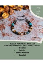 Bolluk ve Koruma Bilekliği Zümrüt & Kaplan Gözü & Pirit & Sitrin & Turkuaz — görsel 1