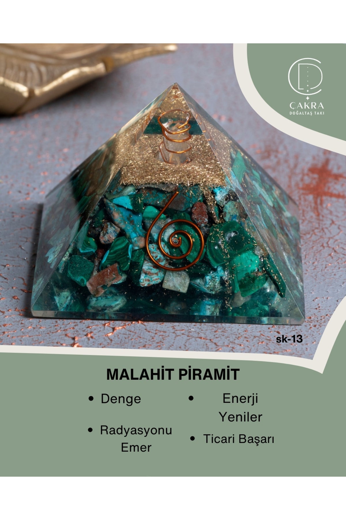 Sertifikalı Malahit Piramit — görsel 1