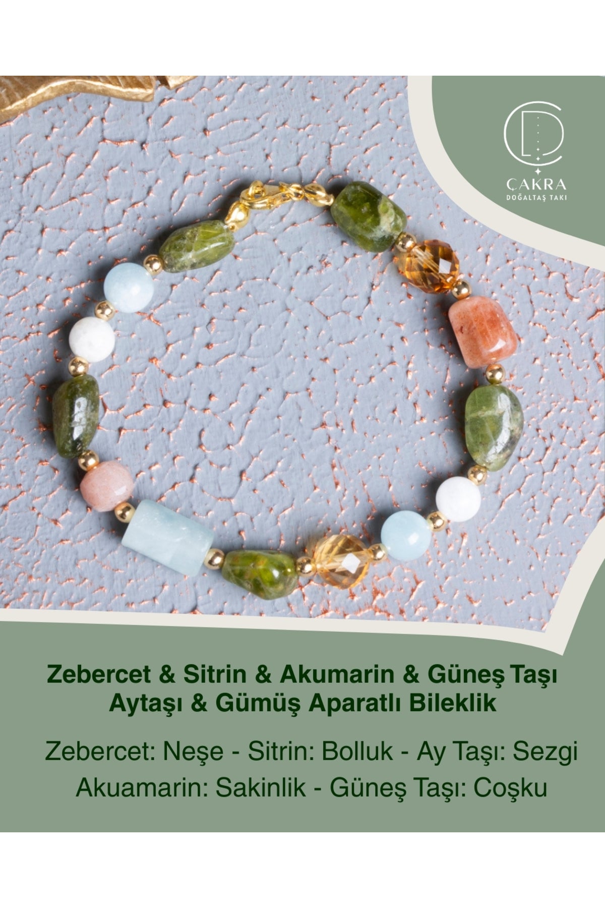 Zebercet & Sitrin & Akumarin & Güneş Taşı Aytaşı & Gümüş Aparatlı Bileklik — görsel 1