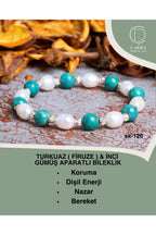 Turkuaz (Firuze) & İnci Gümüş Aparatlı Bileklik — görsel 1