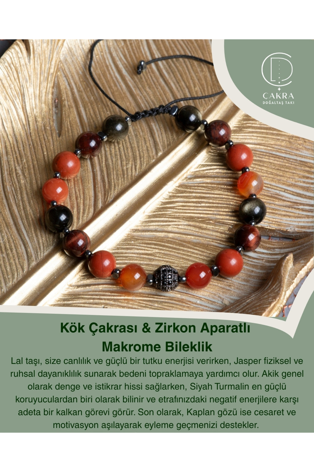 Kök Çakrası & Zirkon Aparatlı Makrome Bileklik — görsel 1