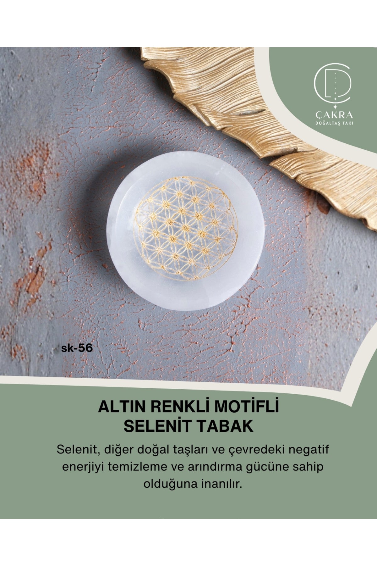 Altın Renkli Motifli Selenit Tabak — görsel 1