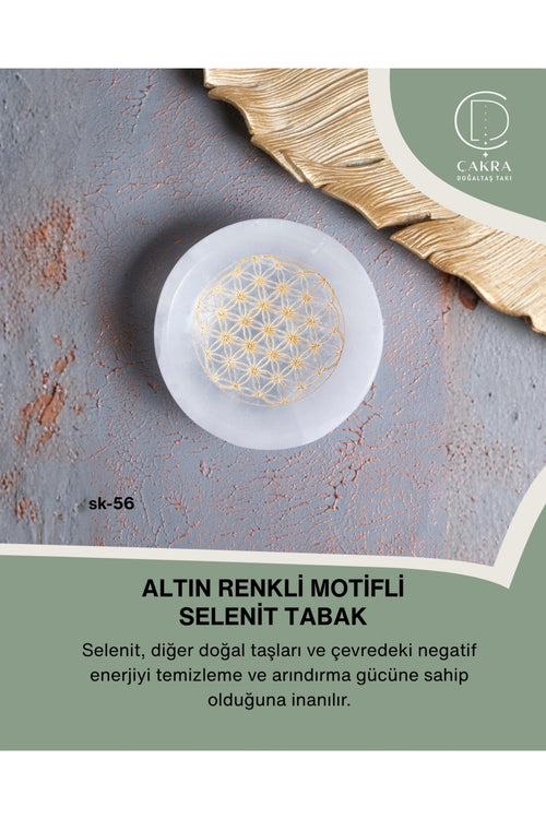 Altın Renkli Motifli Selenit Tabak — görsel 1