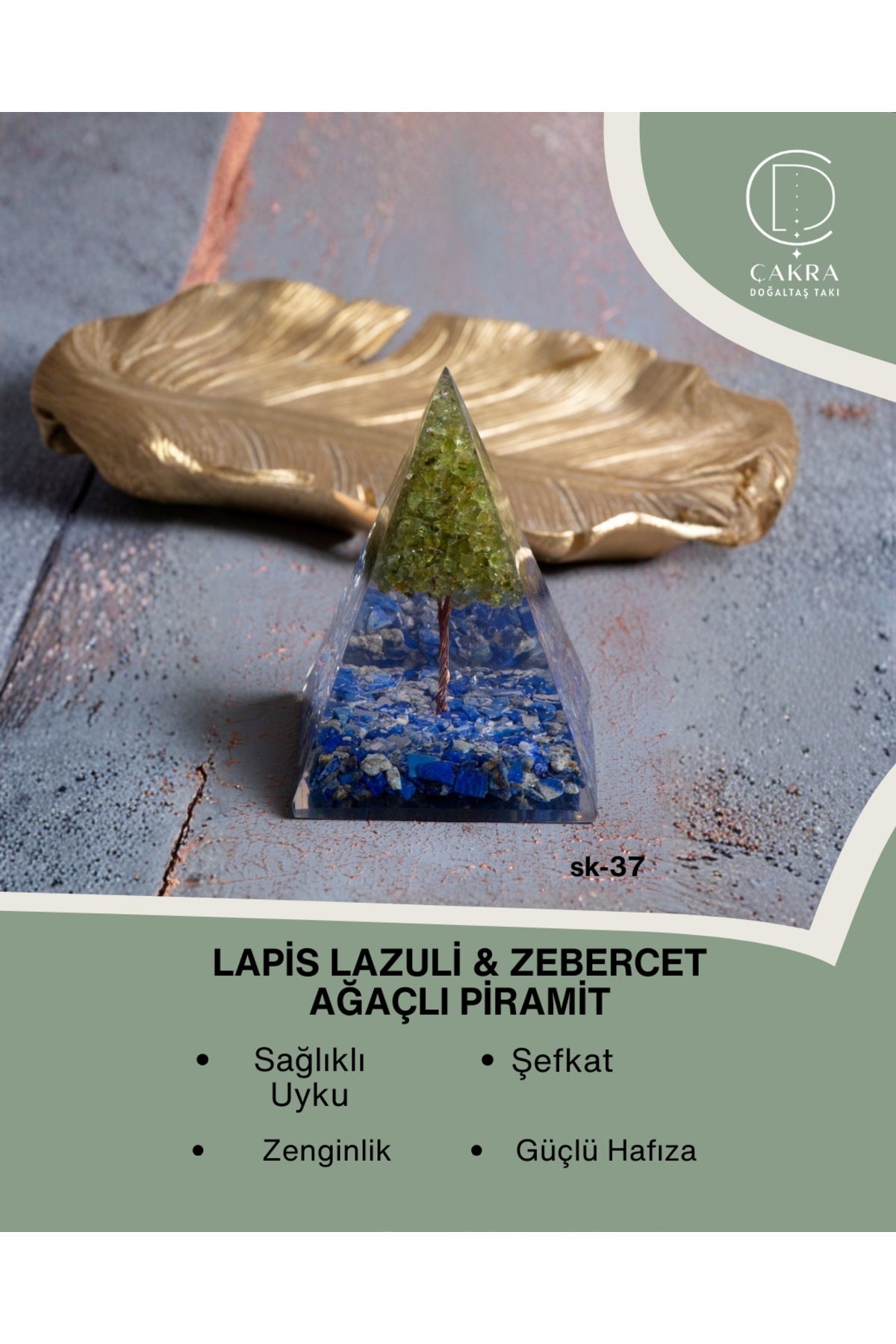 Lapis Lazuli & Zebercet Ağaçlı Piramit — görsel 1