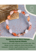 Pembe Kuvars & Akik & Hematit Gümüş Aparatlı Bileklik — görsel 1