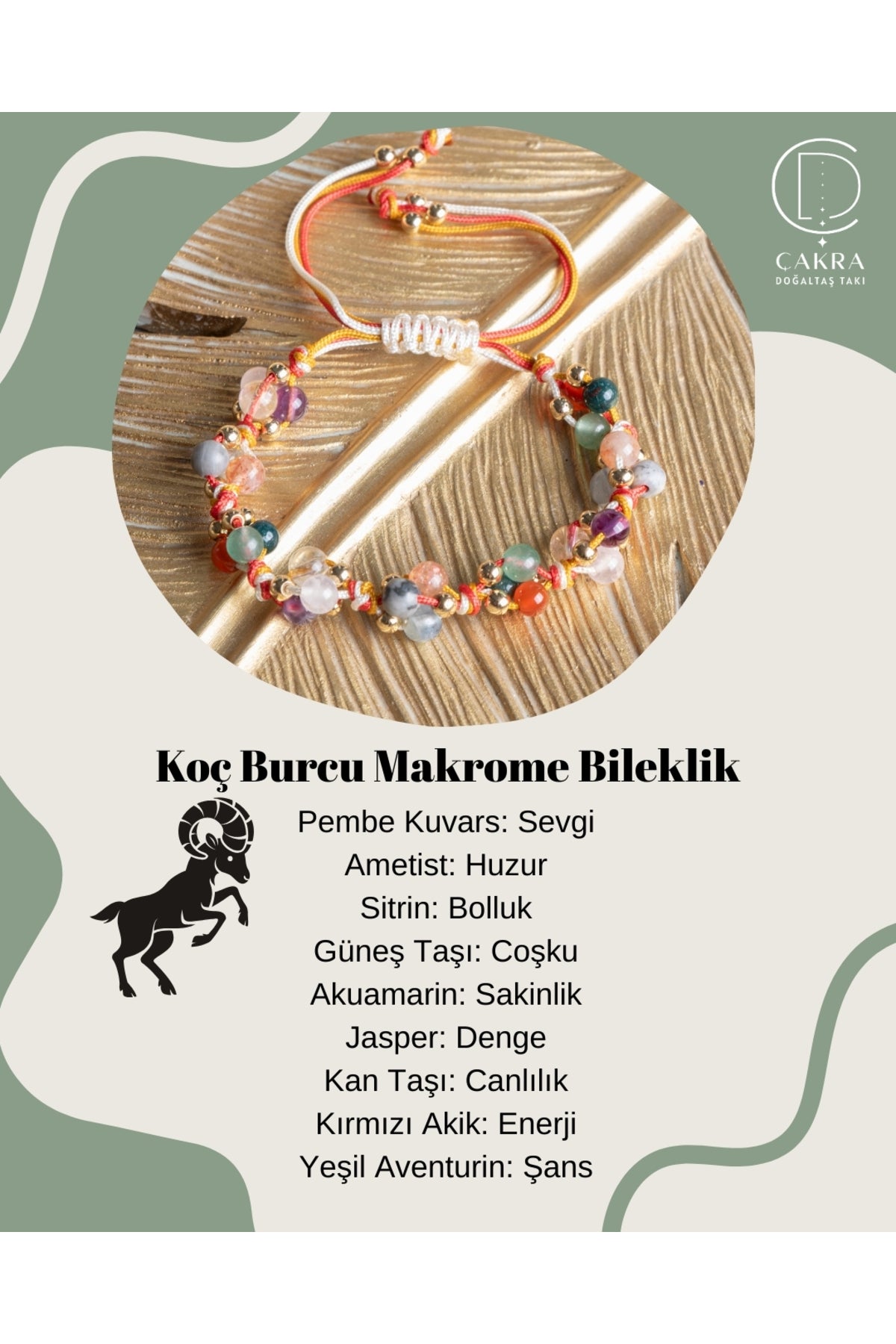 Koç Burcu Makrome Bileklik — görsel 1