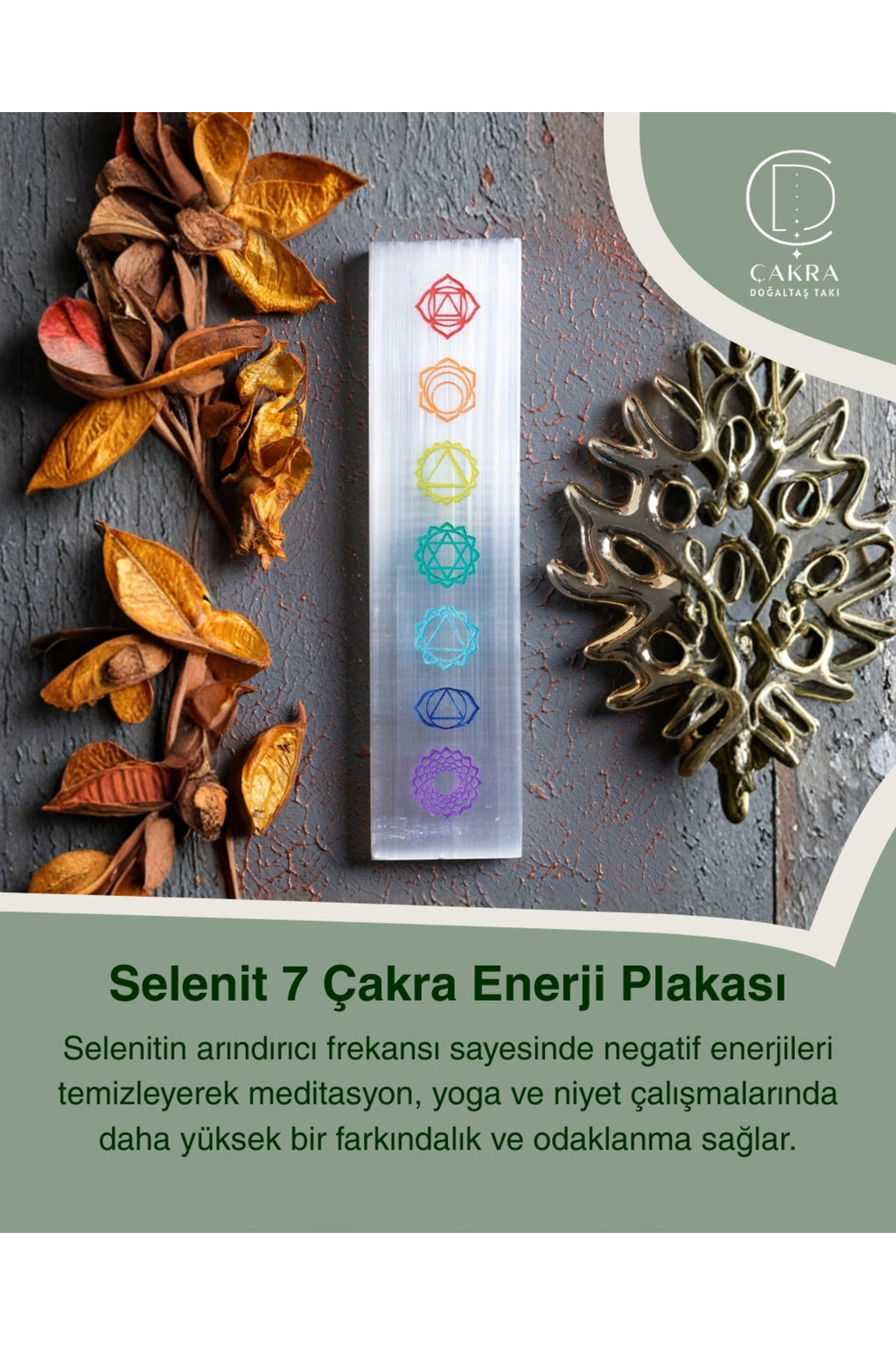 Selenit 7 Çakra Enerji Plakası — görsel 1