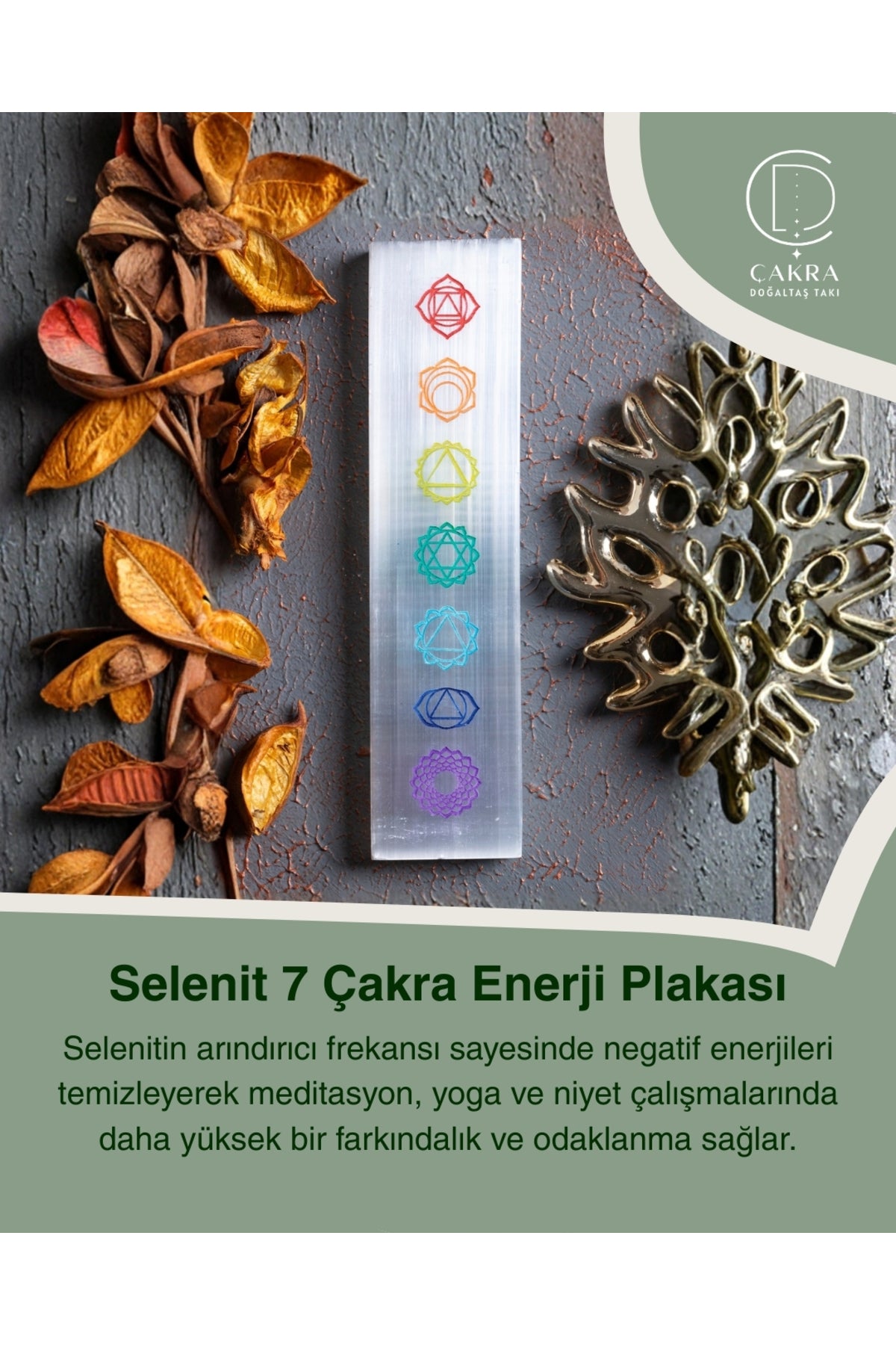 Selenit 7 Çakra Enerji Plakası — görsel 1