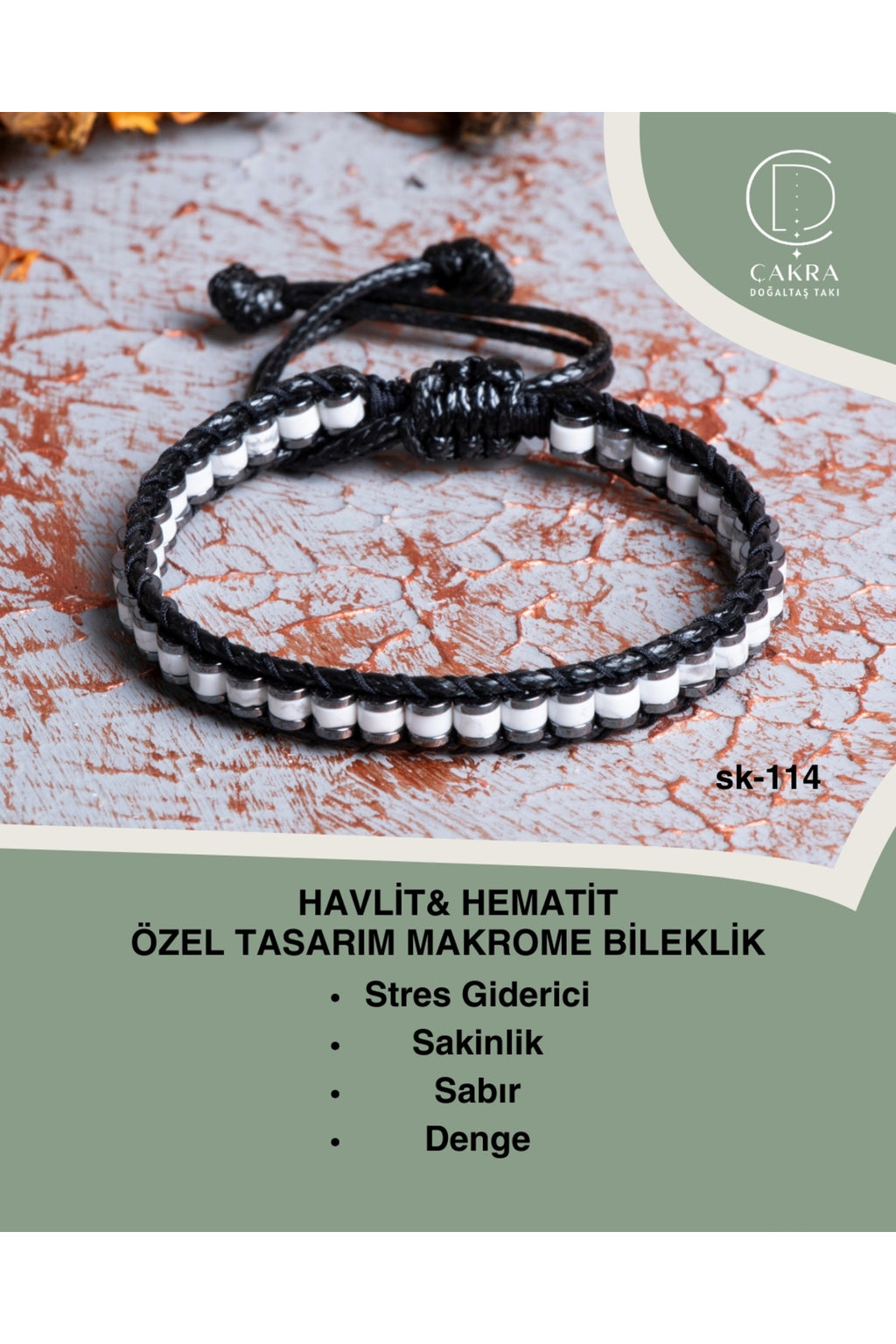 Havlit & Hematit Özel Tasarım Makrome Bileklik — görsel 1