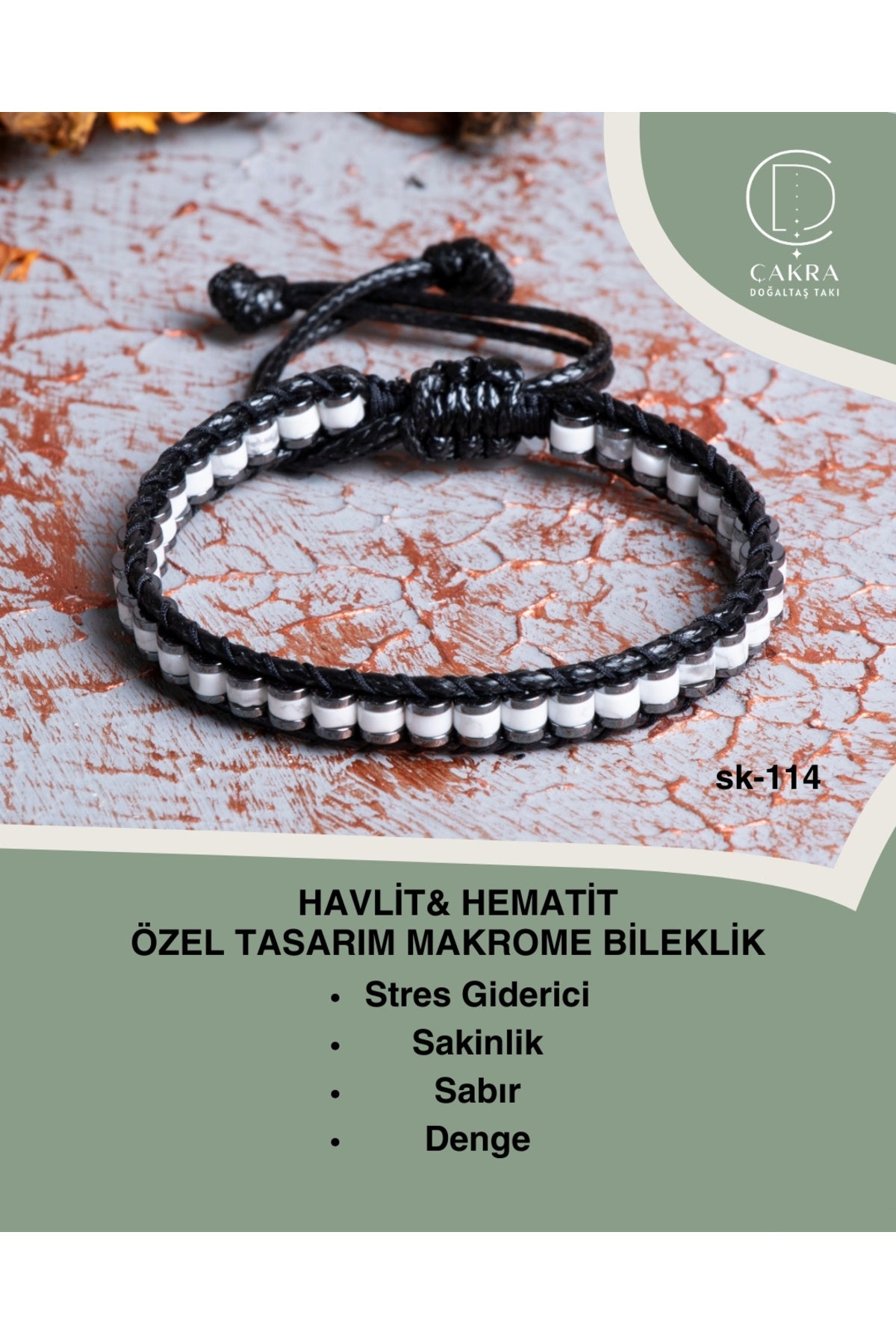 Havlit & Hematit Özel Tasarım Makrome Bileklik — görsel 1
