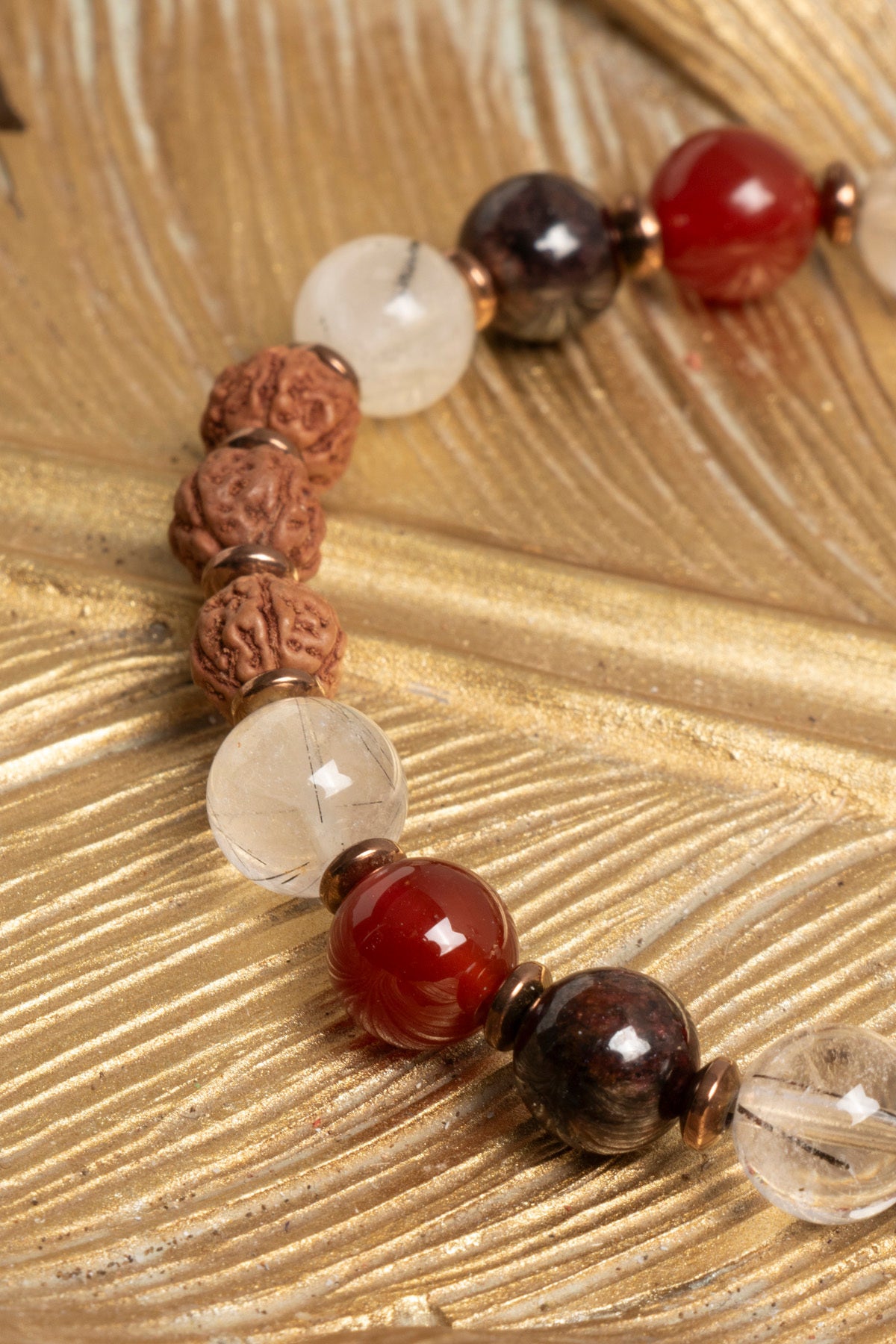 Sertifikalı Doğal Akik, Rutilli Kuvars, Lal ve Rudraksha Taşı Bileklik — görsel 3