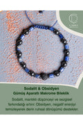 Sodalit & Obsidyen Gümüş Aparatlı Makrome Bileklik — görsel 1