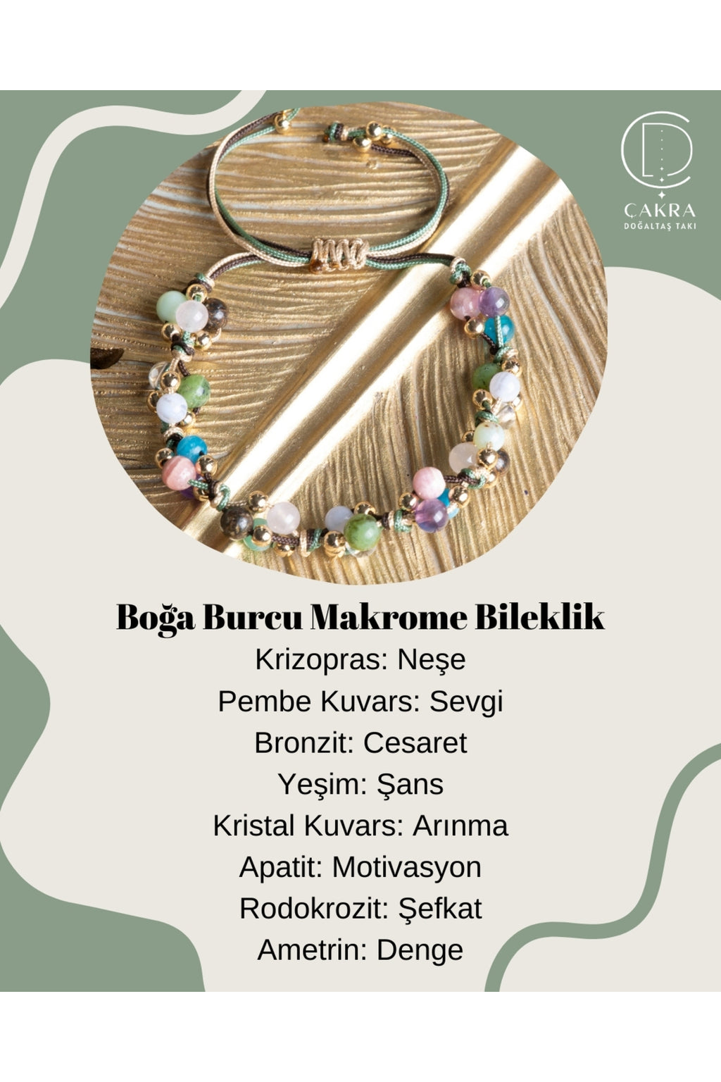 Boğa Burcu Makrome Bileklik — görsel 1