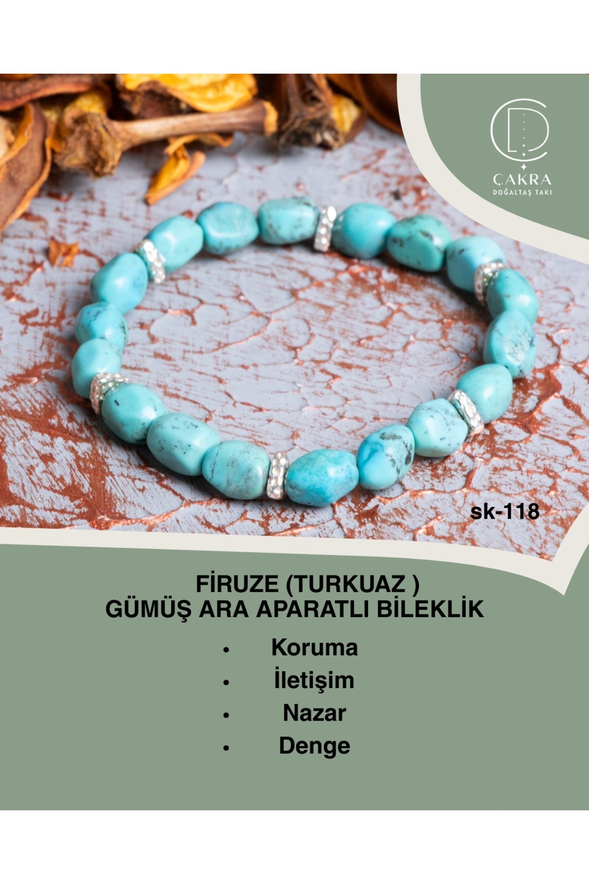 Firuze (Turkuaz) Gümüş Aparatlı Bileklik — görsel 1