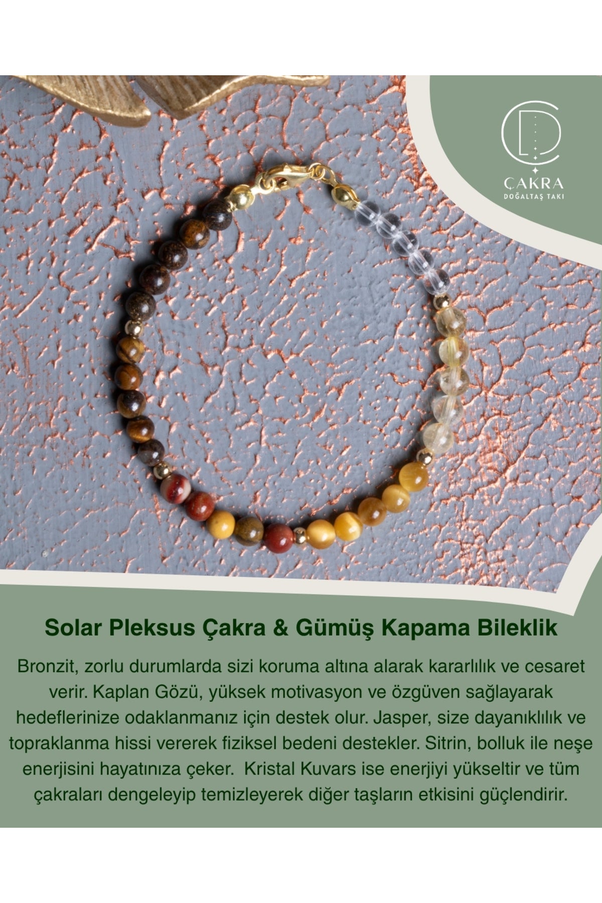 Solar Pleksus Çakra & Gümüş Kapama Bileklik — görsel 1