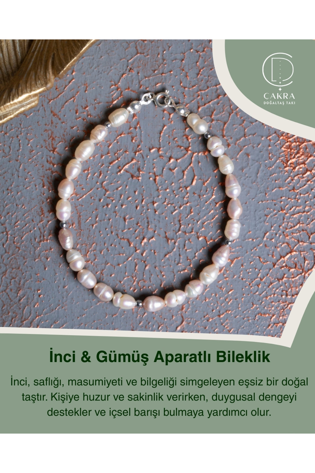 İnci & Gümüş Aparatlı Bileklik — görsel 1