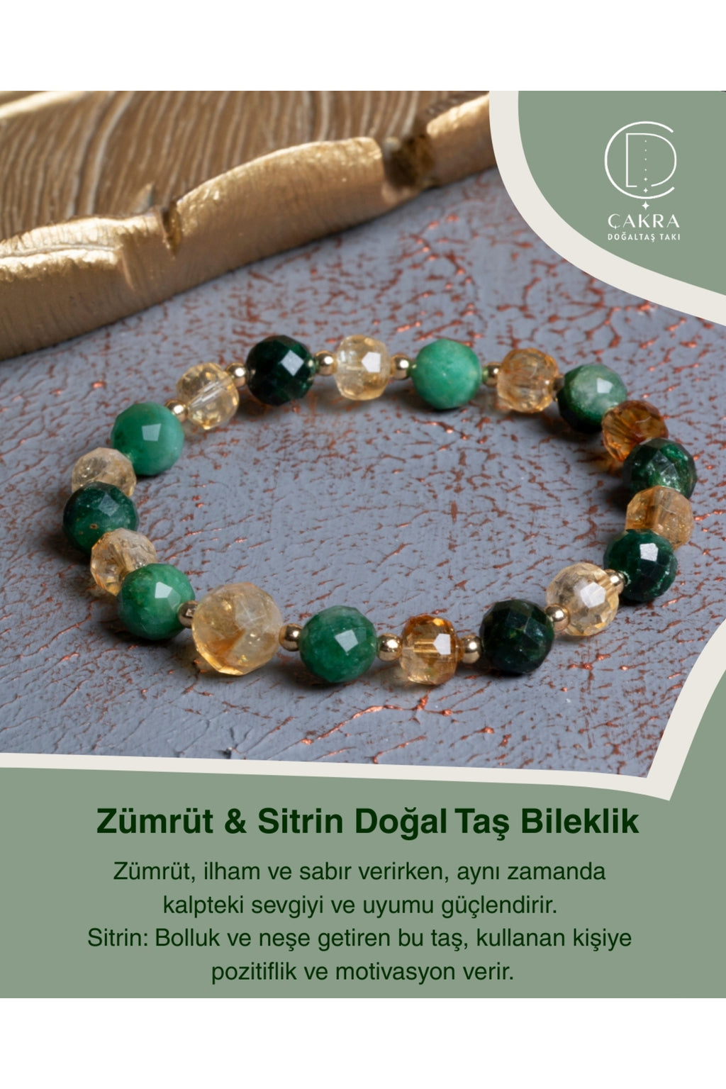 Zümrüt & Sitrin Doğal Taş Bileklik — görsel 1