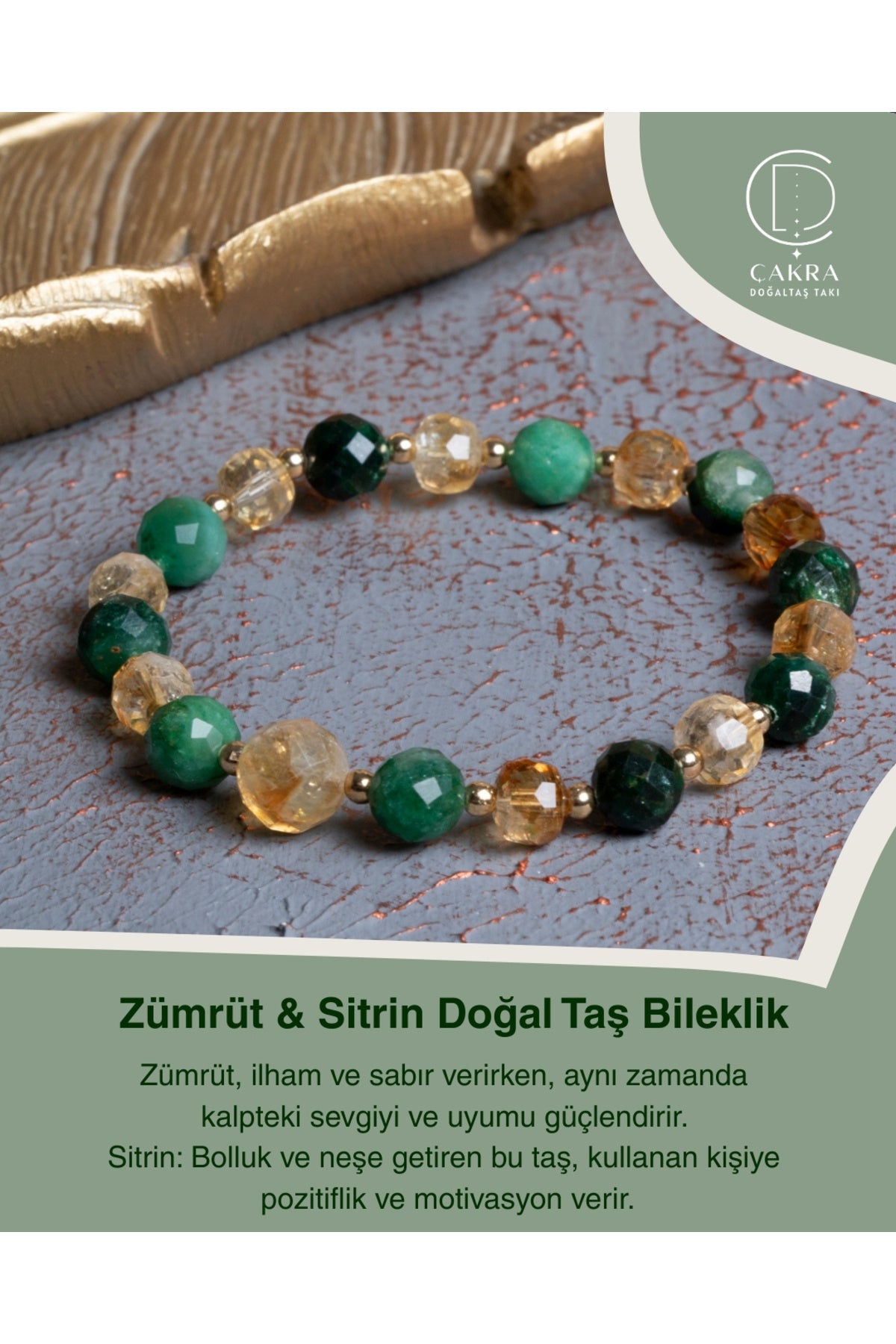 Zümrüt & Sitrin Doğal Taş Bileklik — görsel 1