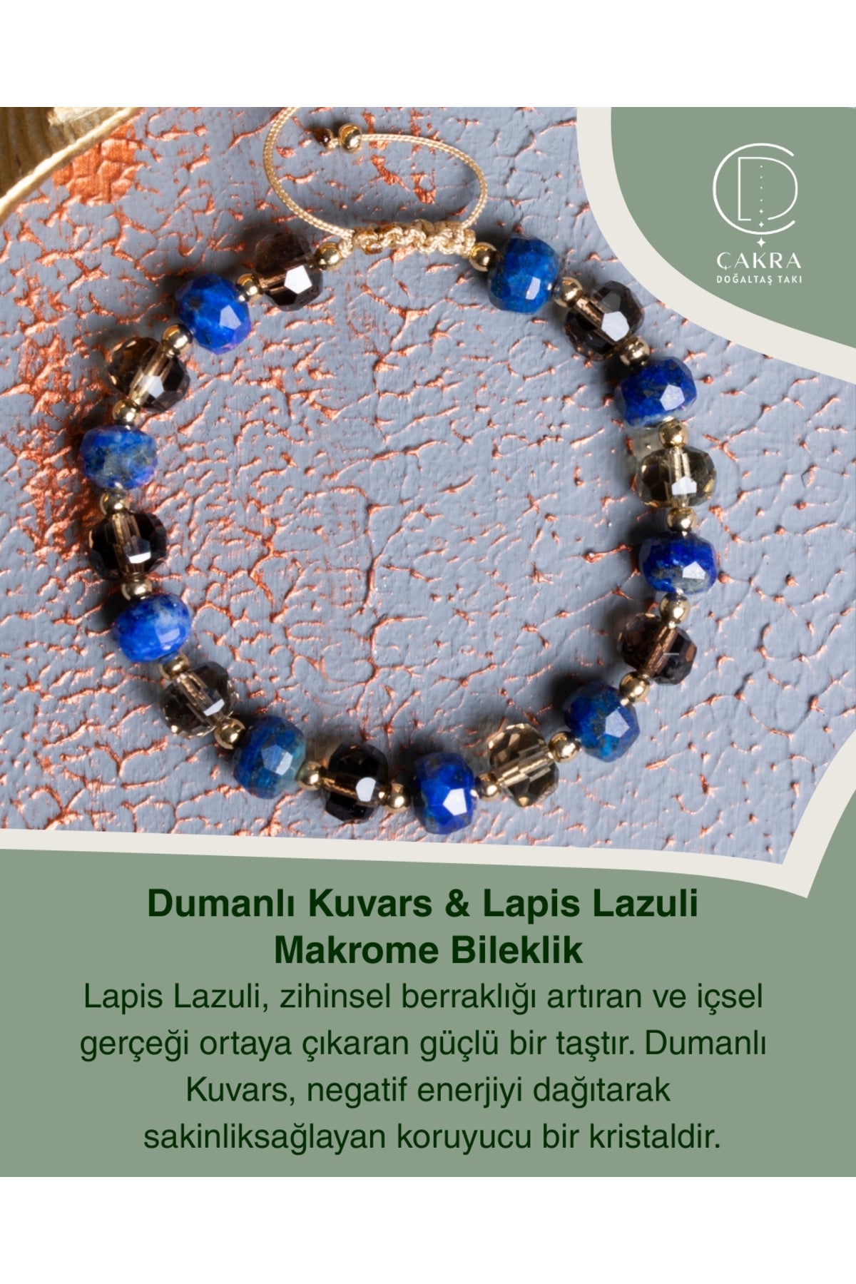 Dumanlı Kuvars & Lapis Lazuli Makrome Bileklik — görsel 1