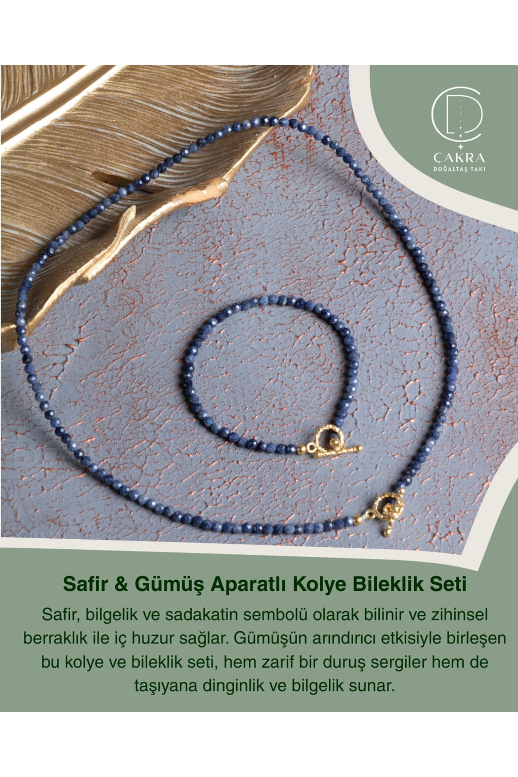 Safir & Gümüş Aparatlı Kolye Bileklik Seti — görsel 1