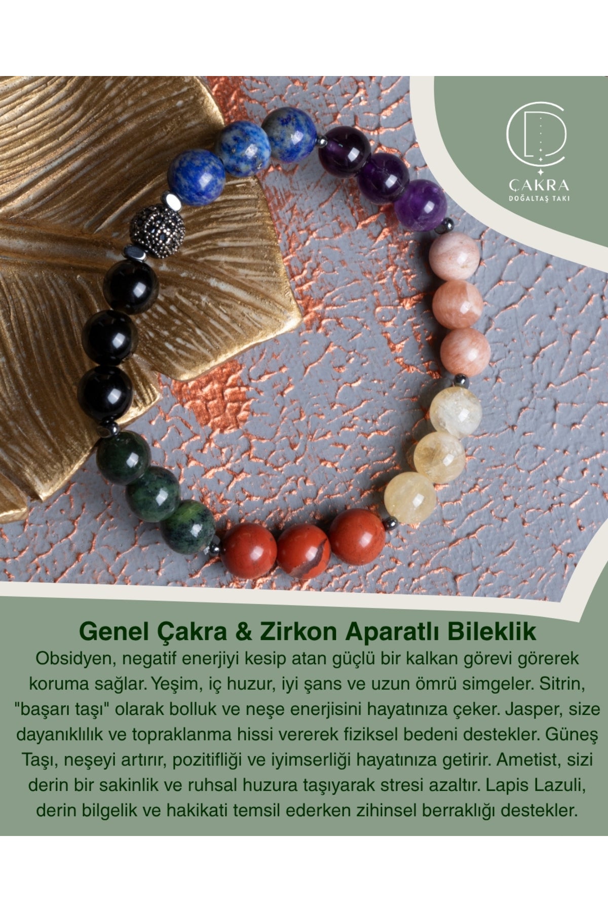 Genel Çakra & Zirkon Aparatlı Bileklik — görsel 1