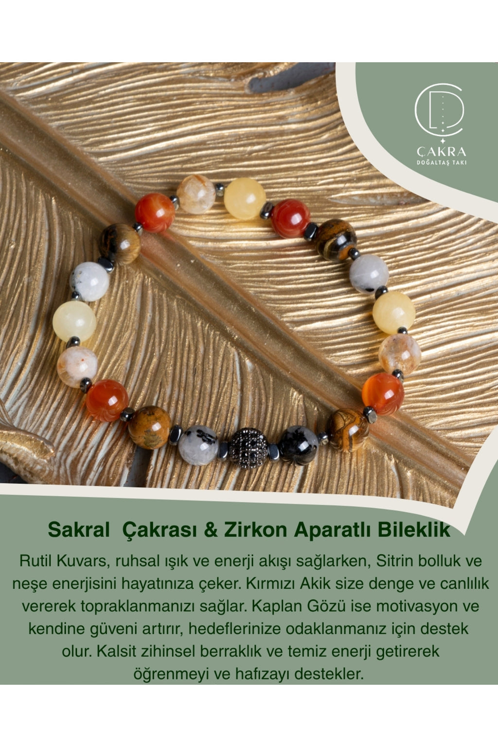 Sakral Çakrası & Zirkon Aparatlı Bileklik — görsel 1