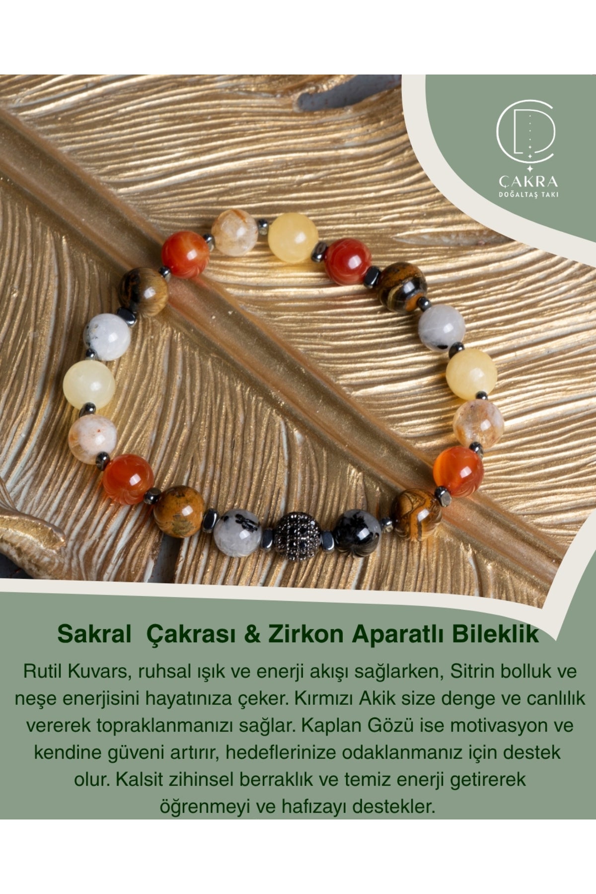 Sakral Çakrası & Zirkon Aparatlı Bileklik — görsel 1
