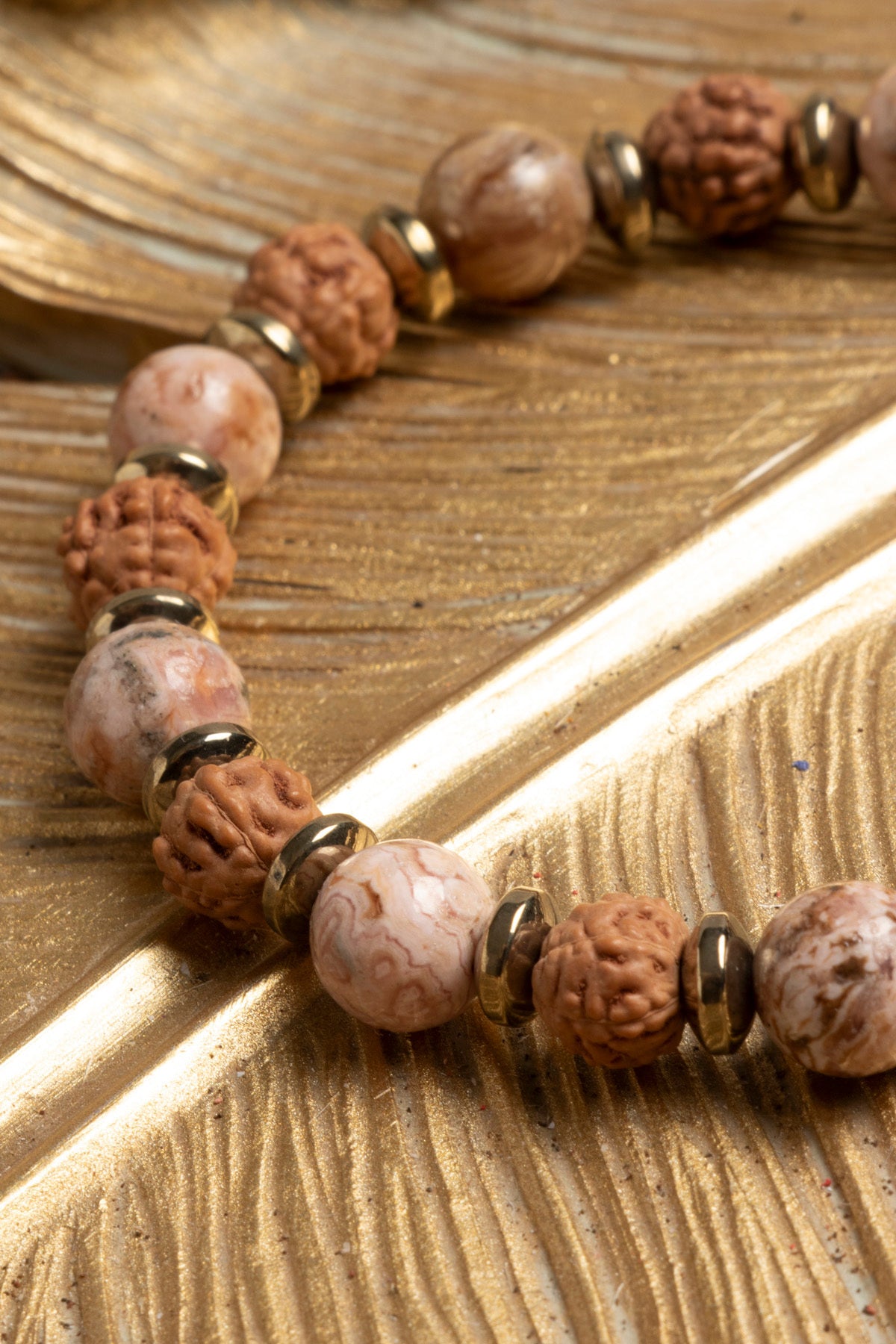Sertifikalı Doğal Rudraksha ve Rodokrozit Taşı Bileklik — görsel 3