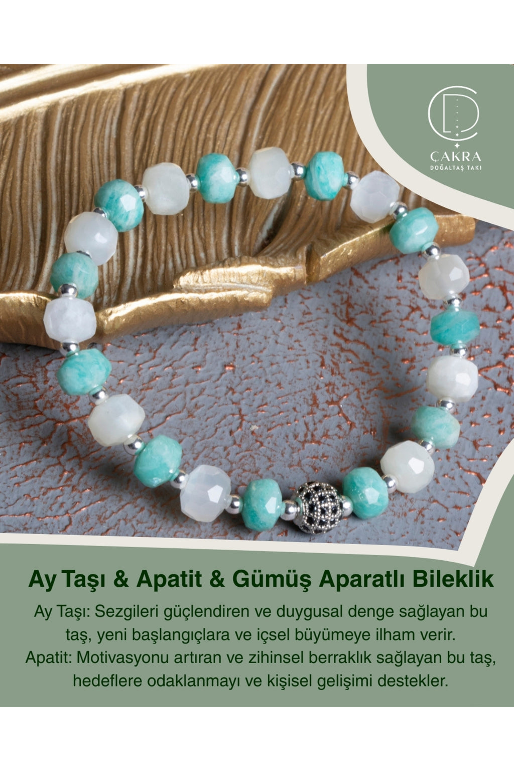 Ay Taşı & Apatit & Gümüş Aparatlı Bileklik — görsel 1