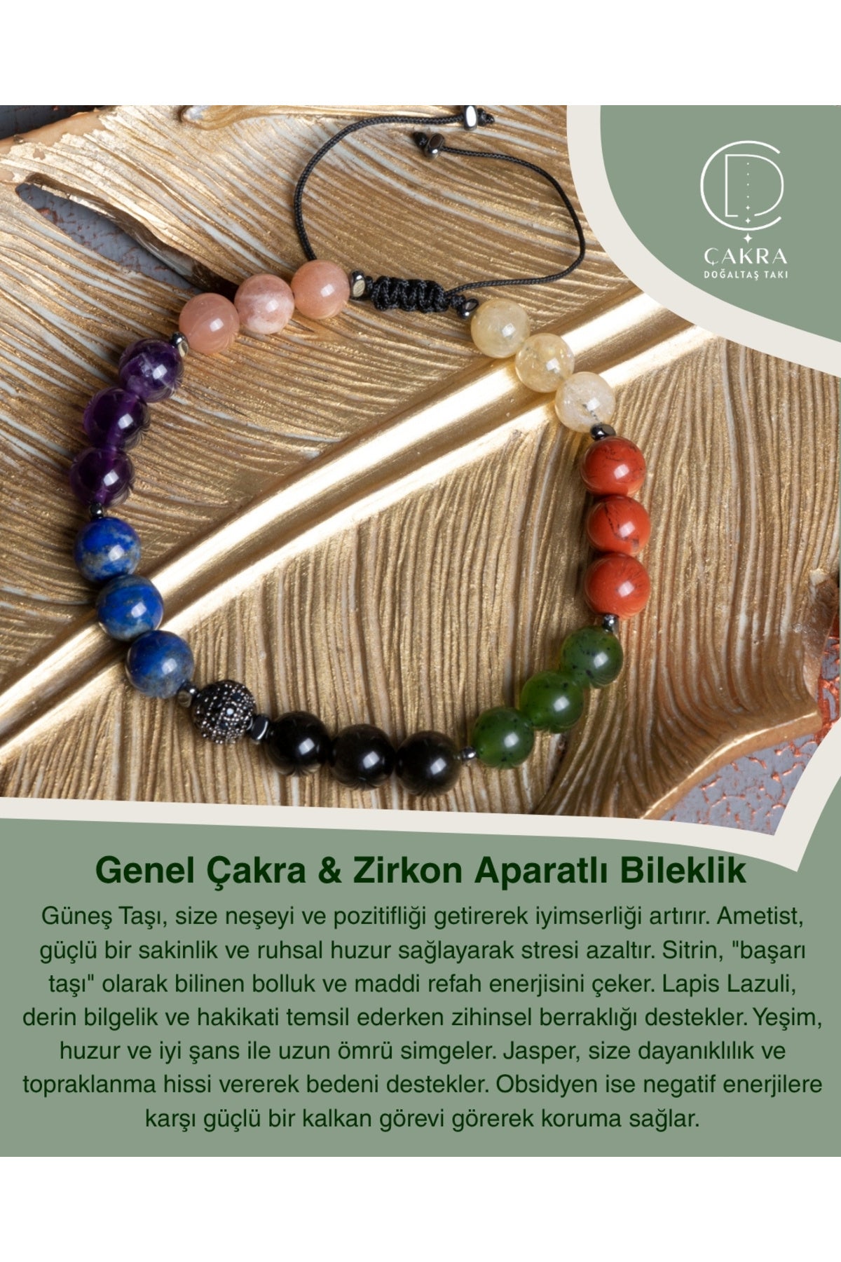 Genel Çakra & Zirkon Aparatlı Bileklik — görsel 1