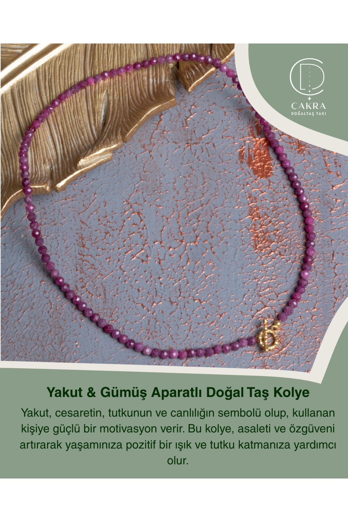 Yakut & Gümüş Aparatlı Doğal Taş Kolye — görsel 1
