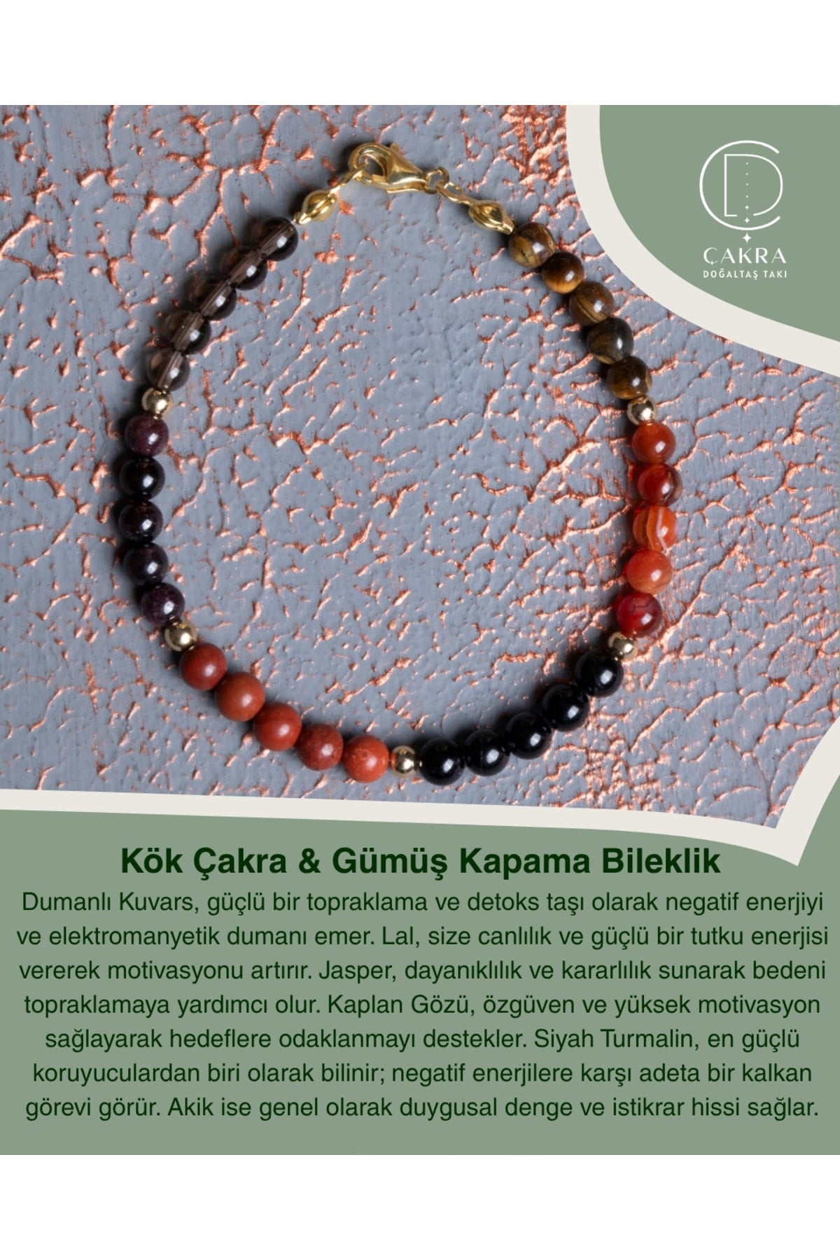 Kök Çakra & Gümüş Kapama Bileklik — görsel 1